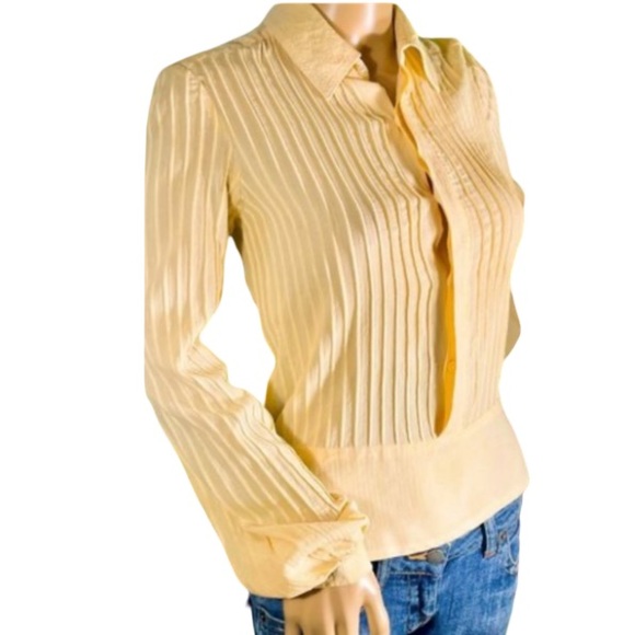 Marc Jacobs Yellow Pin Tucked Embroidered Collard Peplum Blouse - Picture 1 of 6